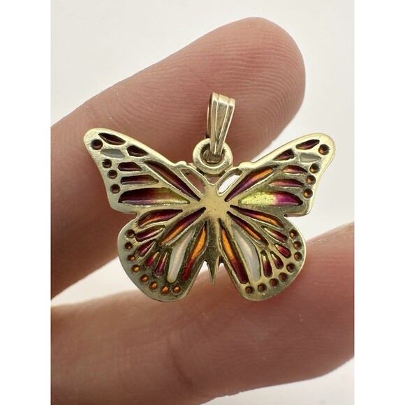 Vintage 14k Plique a Jour Butterfly Pendant